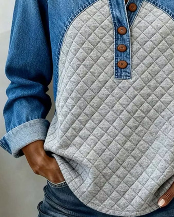 Sweatshirt Denim Patchwork Stijlvol