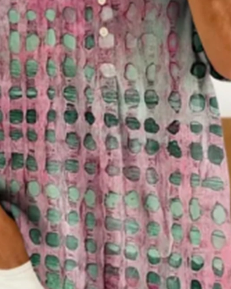 Blouse Stippenprint Knoop Half Knoopsluiting