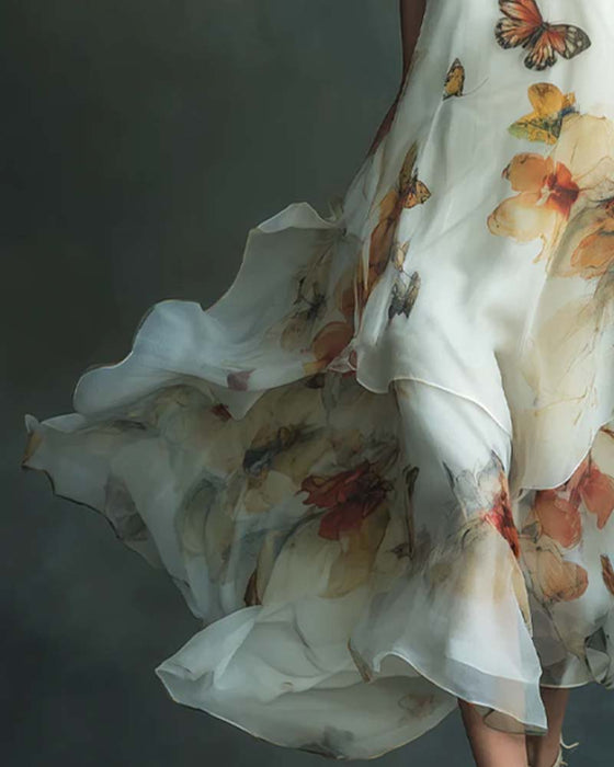 Jurk Mouwloos Vlinder Print