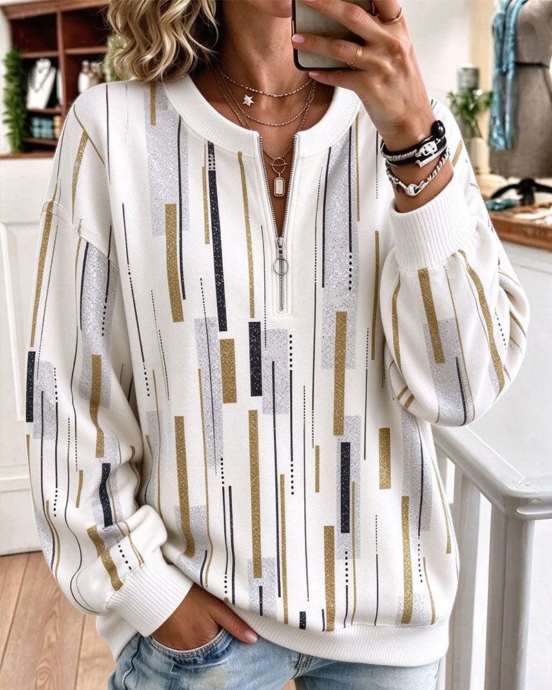 Sweatshirt Half Rits Gestreept Loose