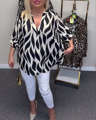 Casual blouse met V-hals en print