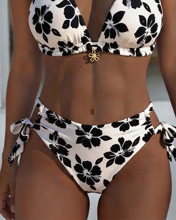 Bikini Hibiscus Print Halter