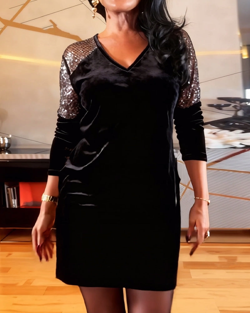 Jurk modieuze fluwelen patchwork lange mouwen