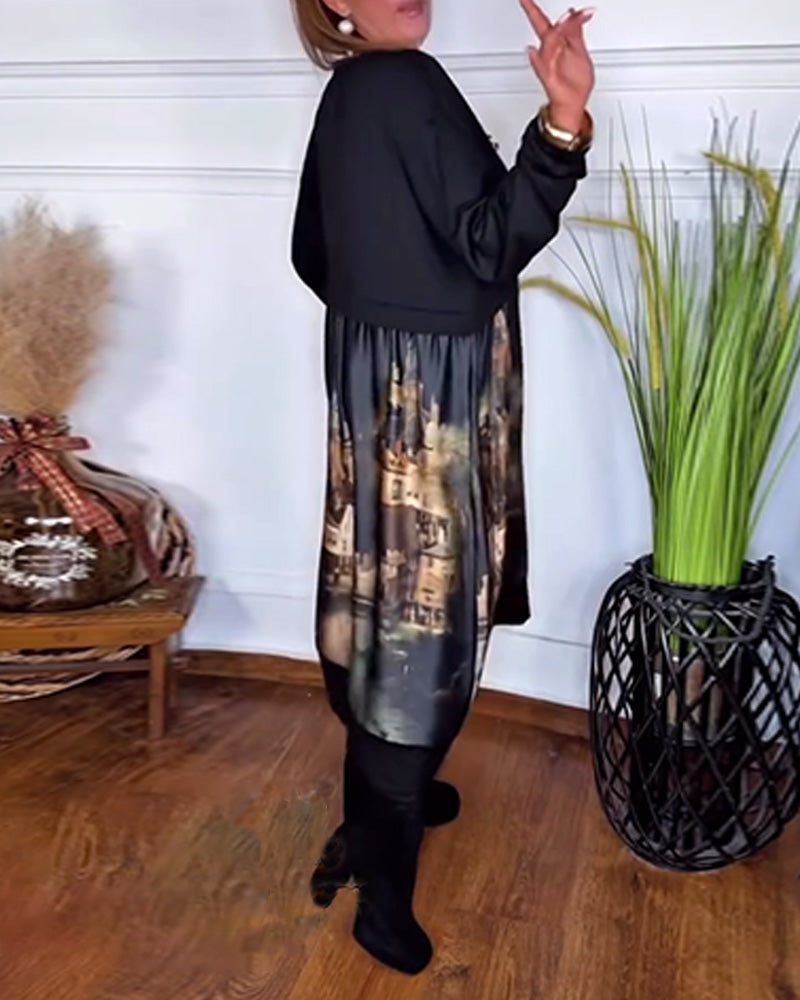 Jurk casual bedrukt met lange mouwen