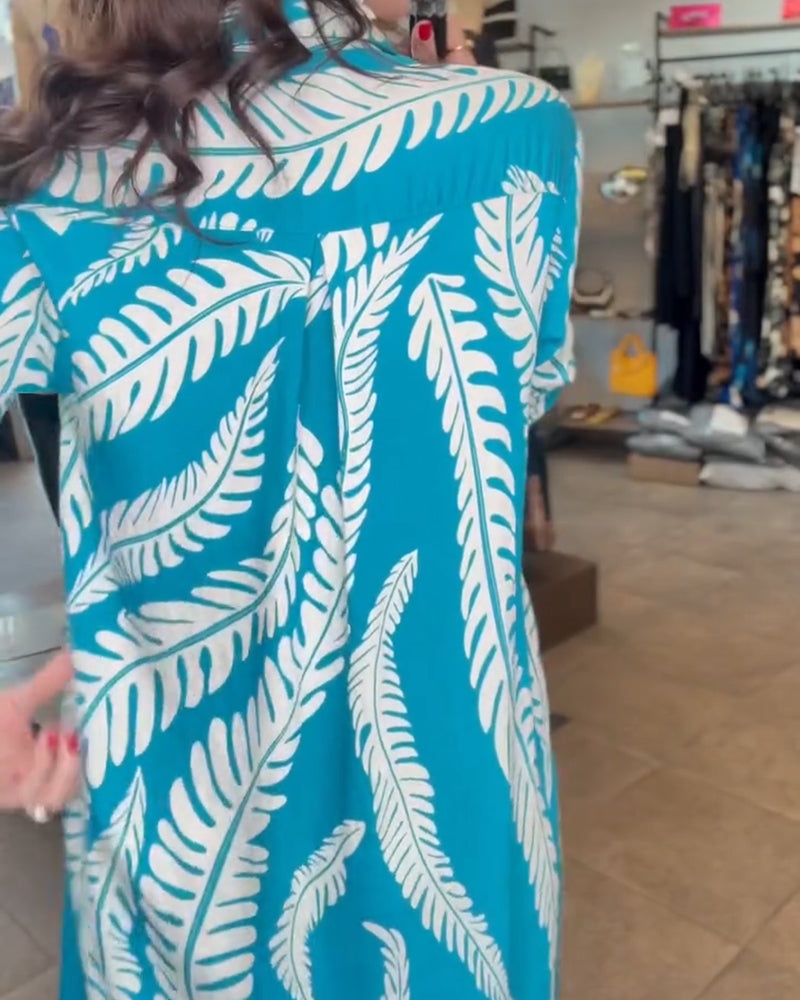 Jurk Gekraagd Blad Print Overhemd