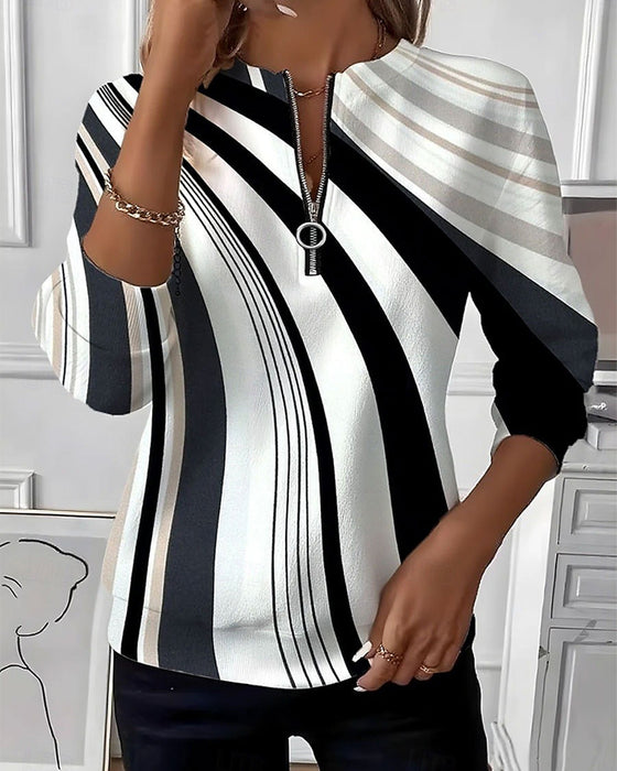 Sweatshirt Diagonaal Gestreept Rits