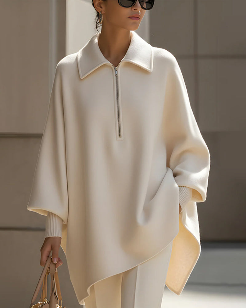 Half-zip Sweatshirt met Lantaarnmouwen en Reverkraag