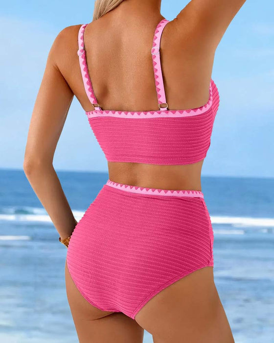 Bikini Contrast Geribbeld Hoge Taille