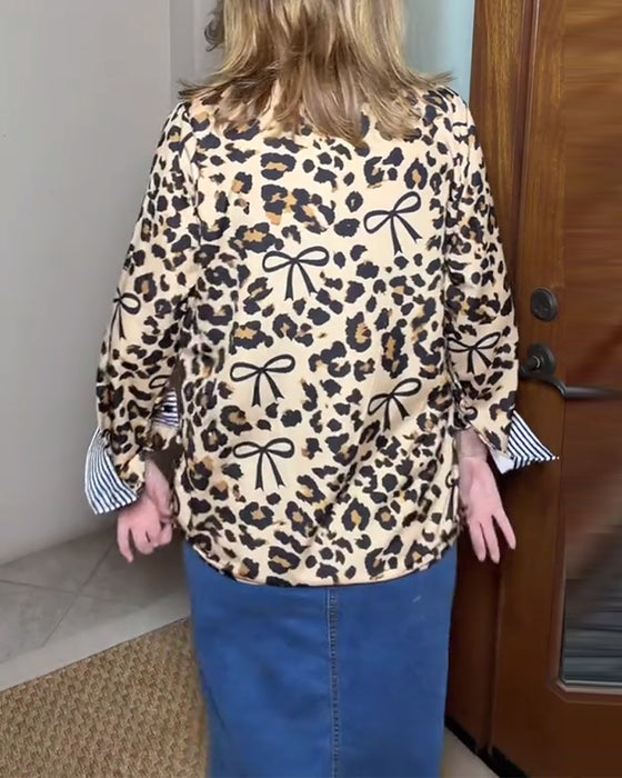 Shirt casual luipaardprint color-blocked