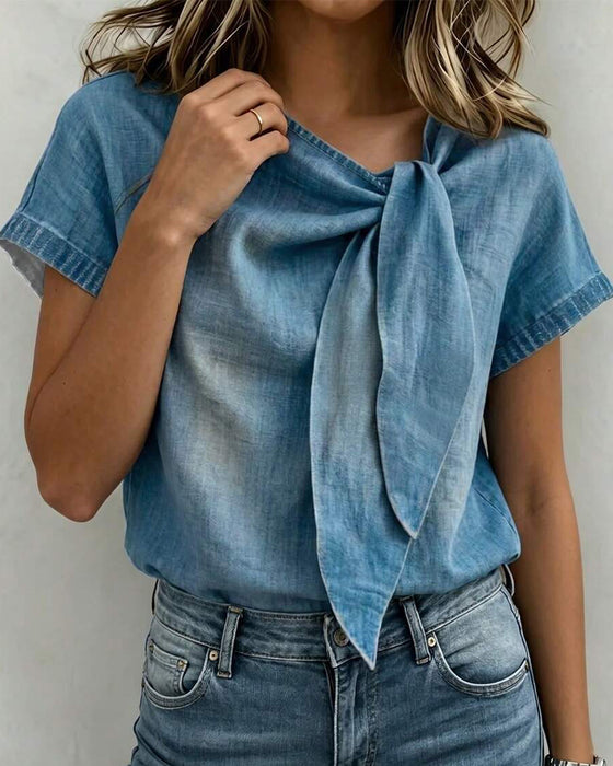 Blouse Korte Mouwen Vetersluiting