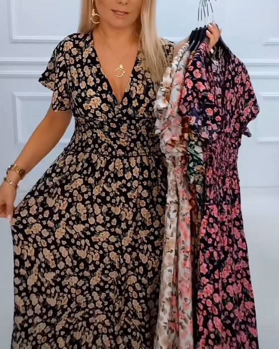 Casual jurk met bloemenprint en v-hals