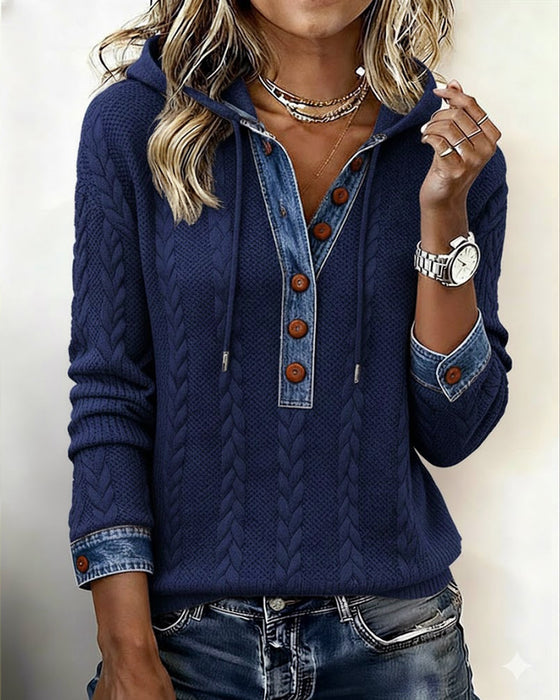 Colorblocking Langmouwige Hoodie Met Knopen