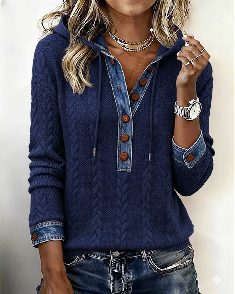 Colorblocking Langmouwige Hoodie Met Knopen