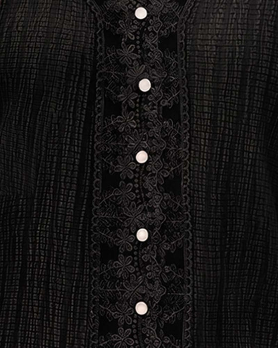 Blouse Kant Patchwork V-Hals Pof Mouw