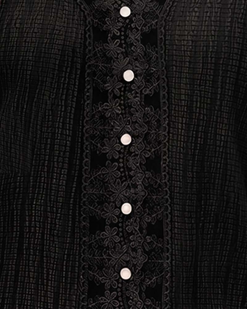 Blouse Kant Patchwork V-Hals Pof Mouw