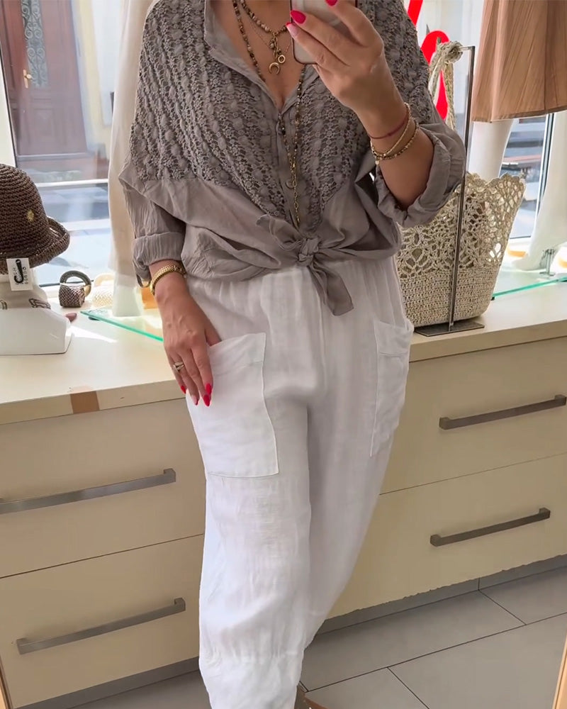 Blouse Met Knoop En Vleermuismouw