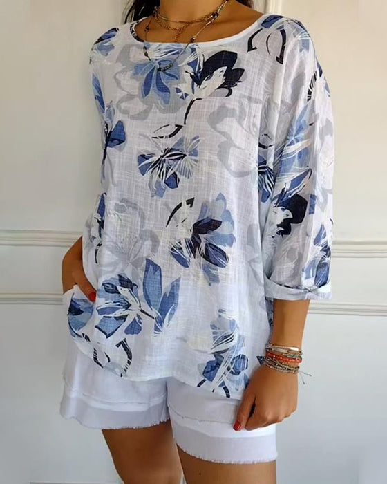 Blouse Ronde Hals Lange Mouw Geprint