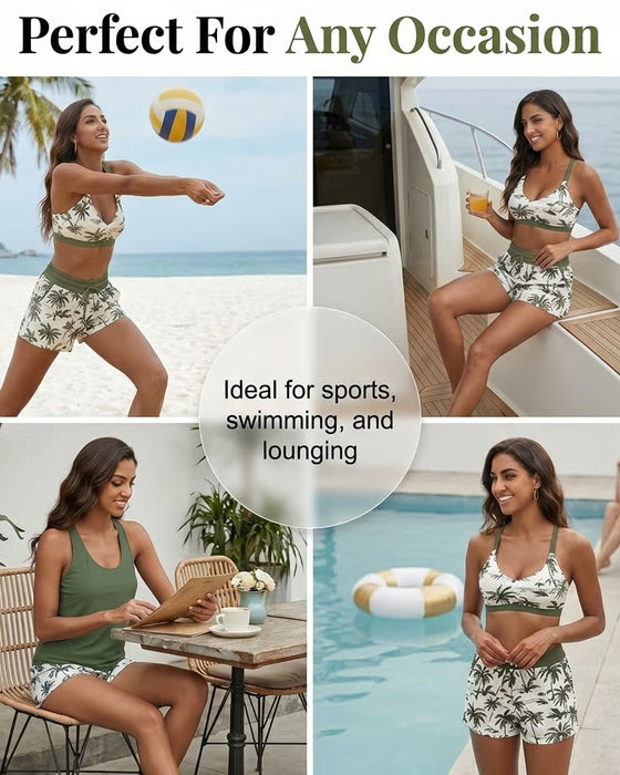 Bedekking En Bikini Crisscross Mouwloze Top + Trekkoord Bedrukte Broek Voor