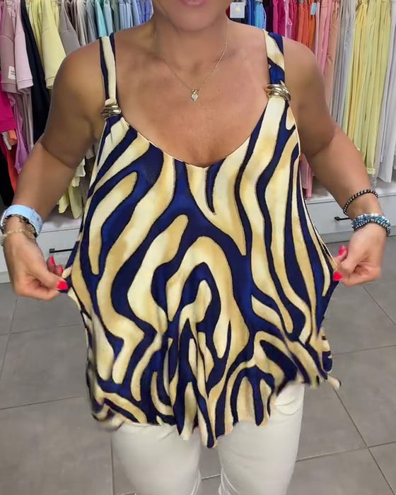 Blouse V-Hals Bandjes Zebra Print Metalen Knoop