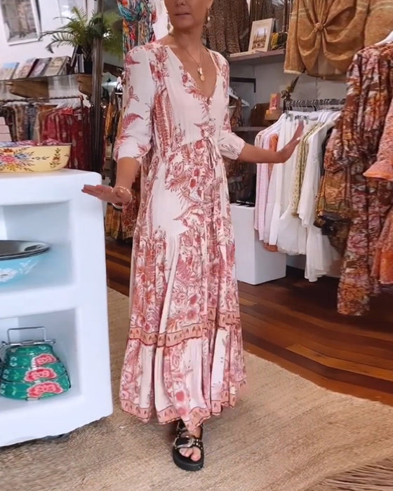 Jurk met 3/4 mouwen en diepe V-hals