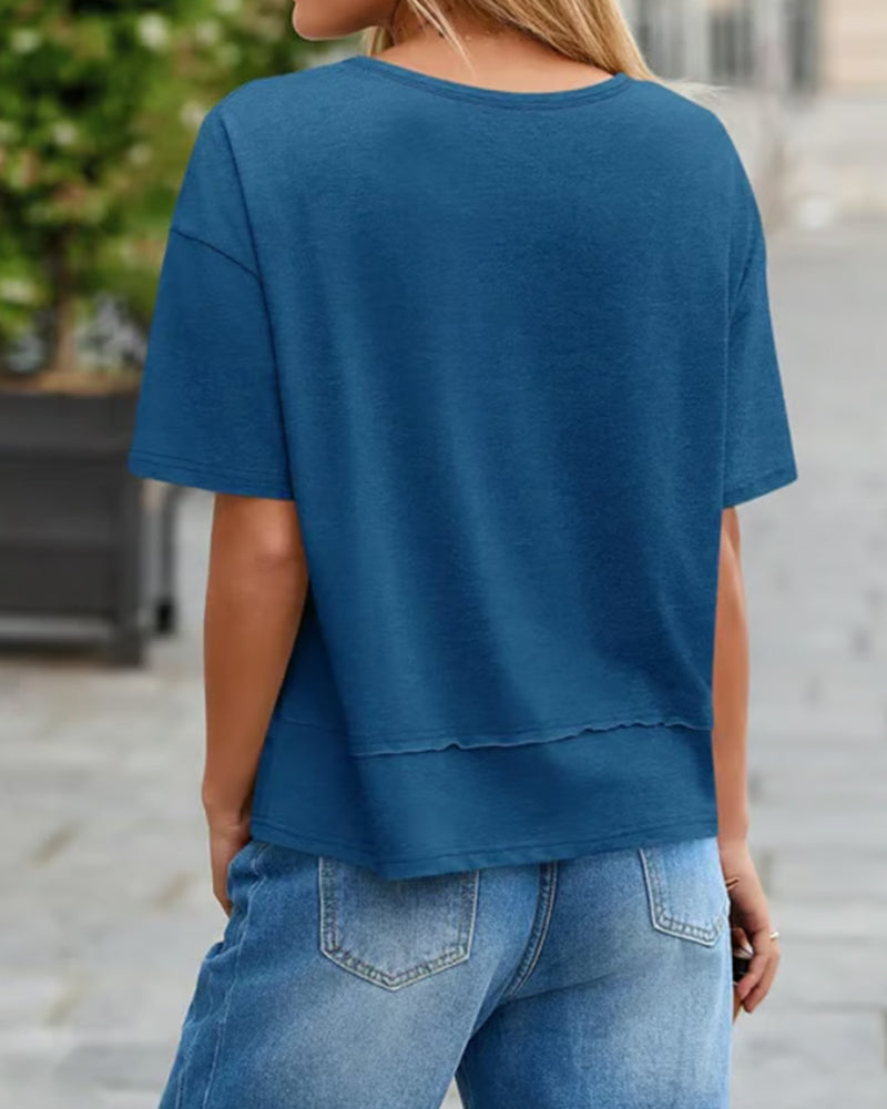 Blouse Effen V-Hals Patchwork Zoom