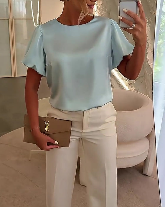 Blouses Satin Korte Mouw Drapeau