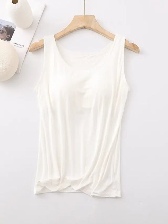 Tanktop Dames Met Ingebouwde Bh, Mouwloos Casual Basic Ronde Hals Regular