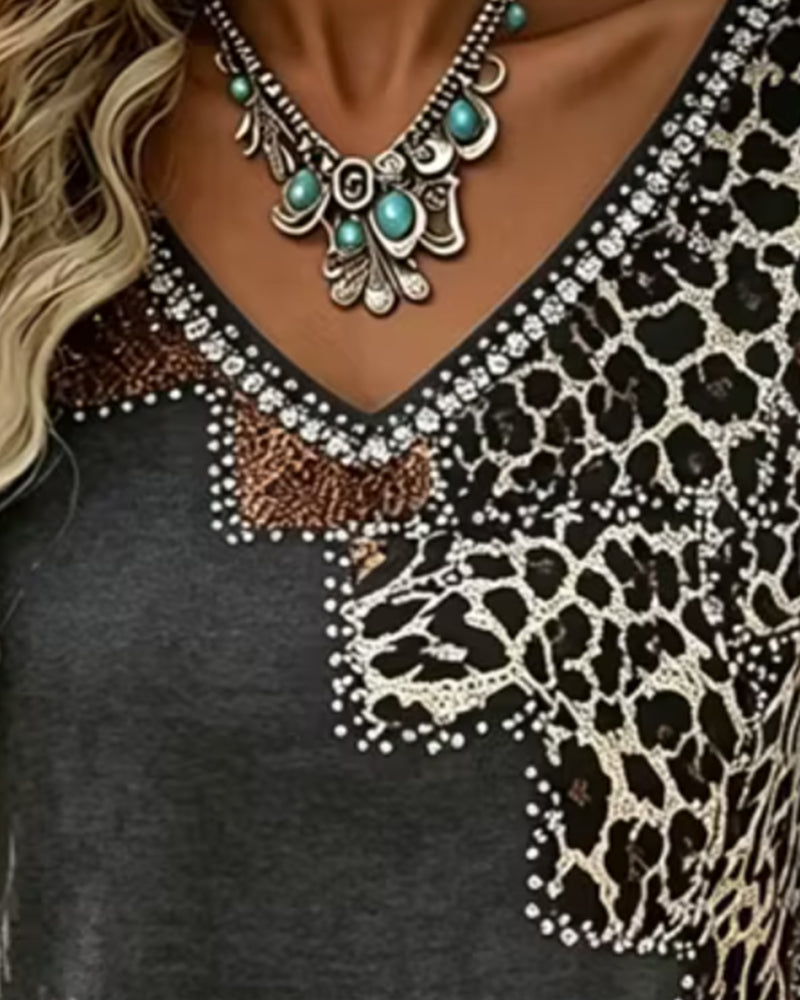 Blouse V-Hals Luipaard Print