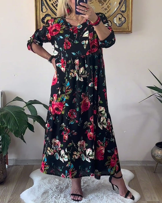 Jurk Los Oversized Ronde Hals Bedrukt