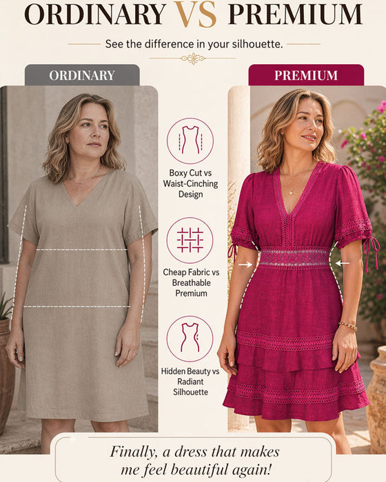 Jurk V-Hals Gelaagd Effen Kant Patchwork