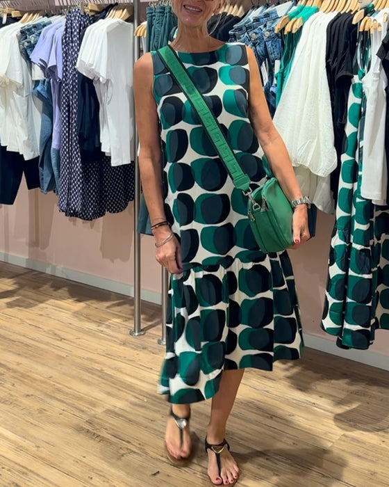 Ronde hals mouwloos bedrukte jurk