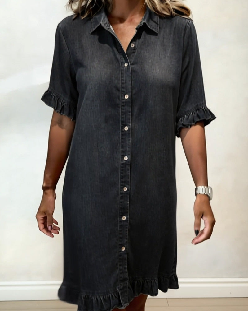 Jurk Denim Ruffle Overhemd