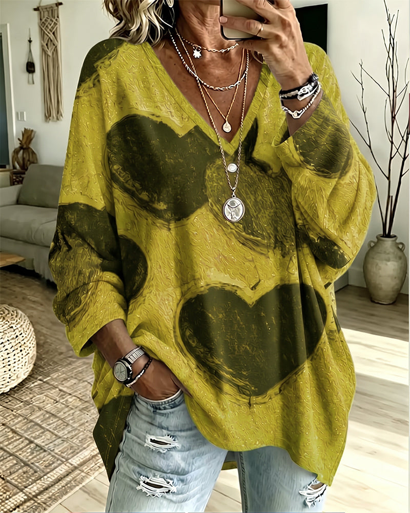 Top Hart Print V-Hals Los