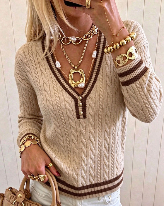 Pullover Contrastbies V-Hals Trui