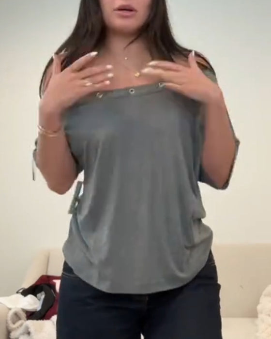 T-Shirt Asymmetrisch Off-Shoulder Los