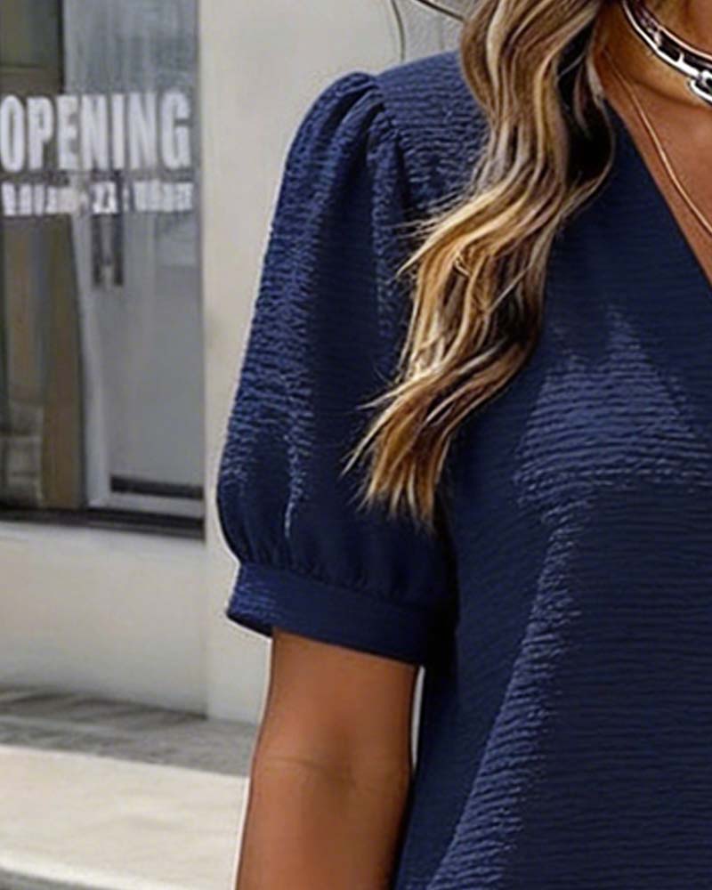 Jurk Bel Mouw V-Hals Knoop