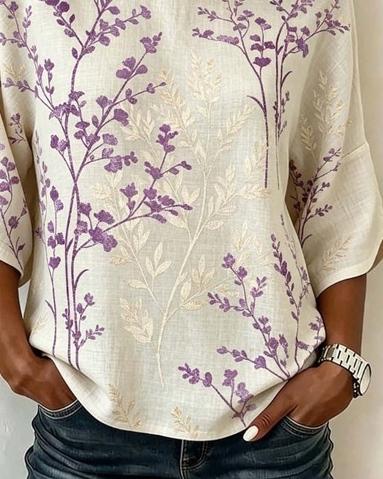 Blouse Ronde Hals Patchwork Los