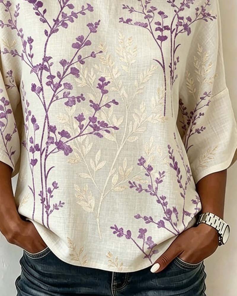 Blouse Ronde Hals Patchwork Los