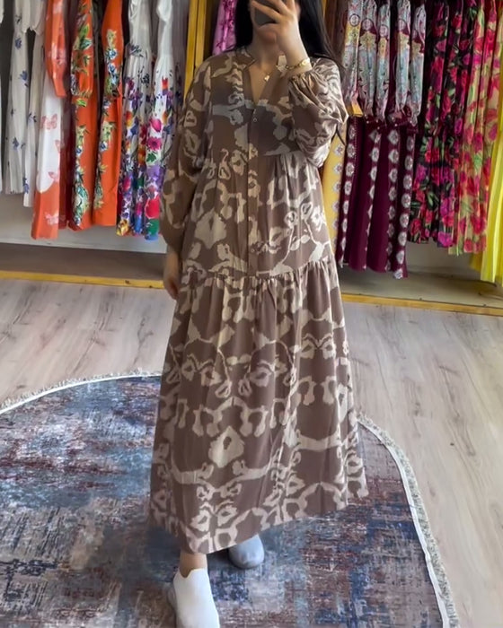 Losse jurk met print en knoopsluiting