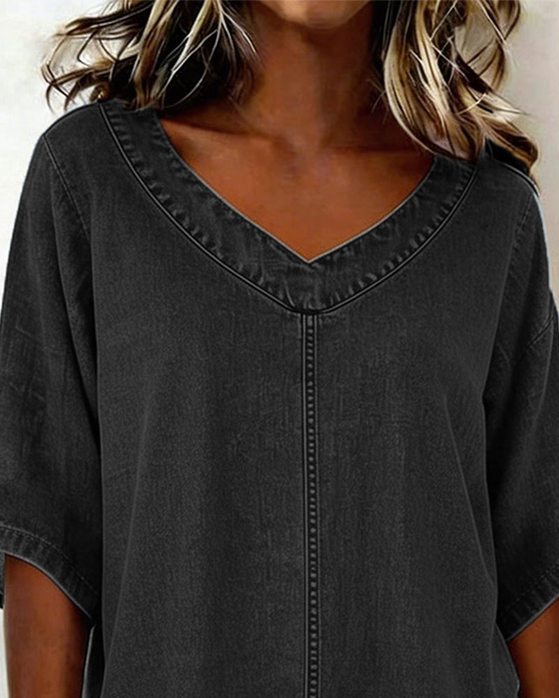 Top V-Hals Vrijblijvend Denim
