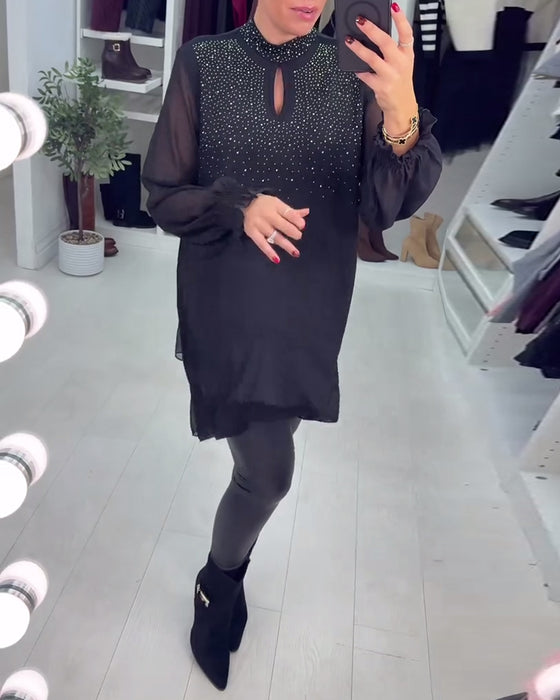 Langmouwige Blouses Met Patchworkdetails En Rhinestones