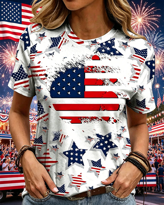 T-Shirts Distressed Vlag Full Print Korte Mouw
