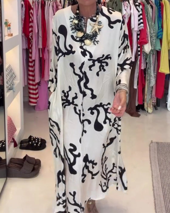 Jurk Lange Mouw Vintage Print