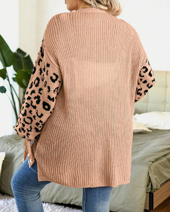 Cardigan Luipaardprint Lange Mouw Patchwork