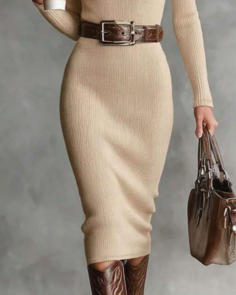 Trui Jurk Halfopen Turtleneck Geribbelde Bodycon