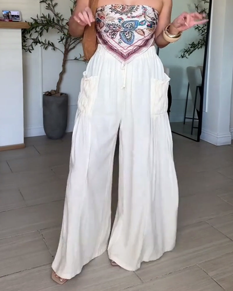 Broek Trekkoord Geplooid Zak Wijd Been