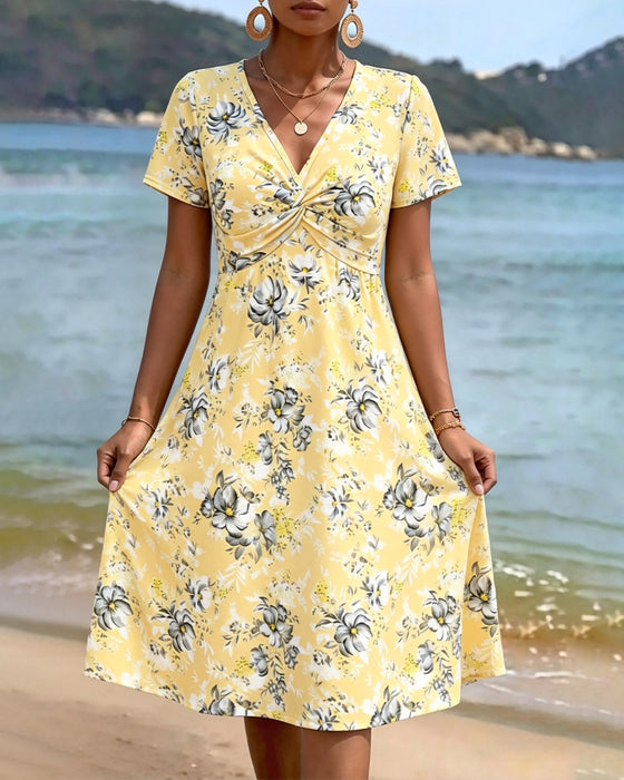 Jurk Bloemen V-Hals Twist Knoop