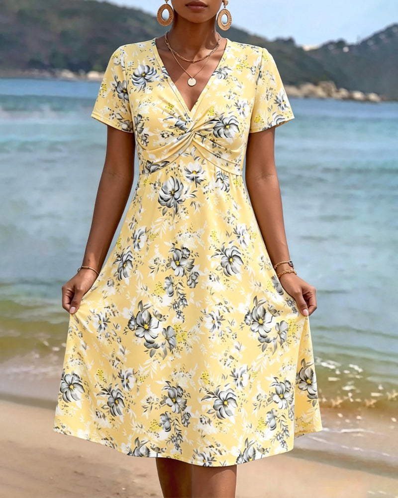 Jurk Bloemen V-Hals Twist Knoop