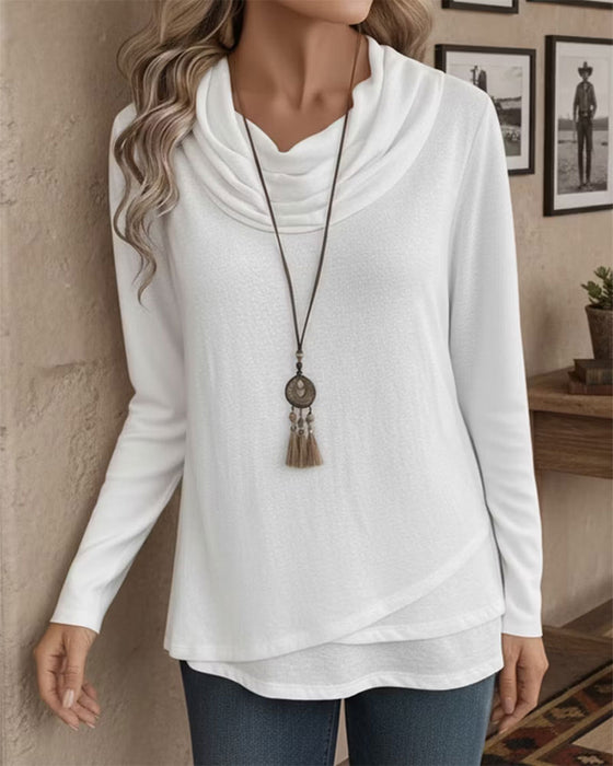 Top Cowl Kraag Onregelmatig Lange Mouw