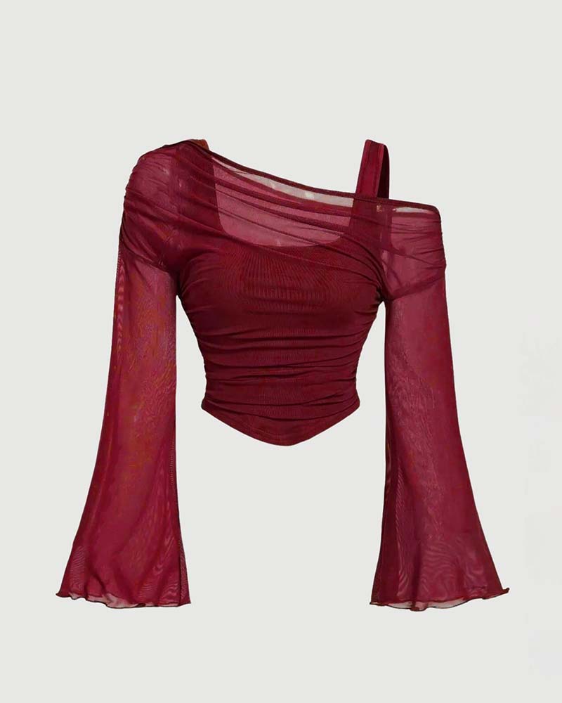 Blouse Gaas Geruwd Lange Mouw Cami